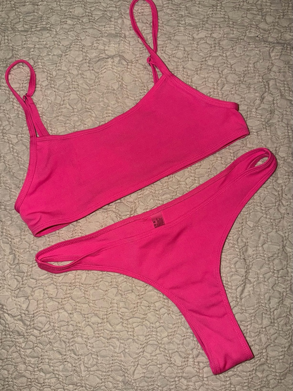 Hot Pink Ribbed Bikini Set